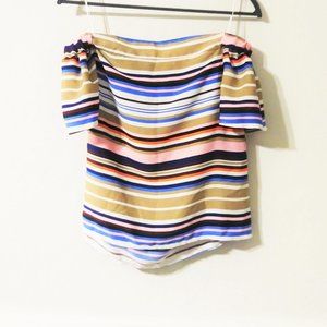 Blue Rain Striped Off Shoulder Top Small